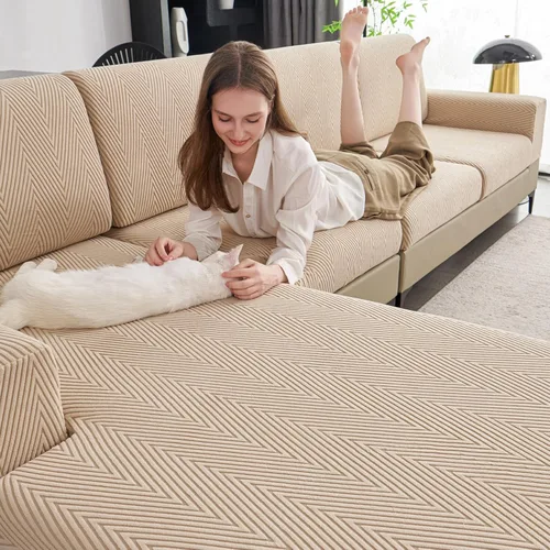 Vista 9 de Fundas de cojín para sofá seccional, fundas de sofá elásticas resistentes al desgaste para sofá universal, protector de cojín elástico lavable, Beige