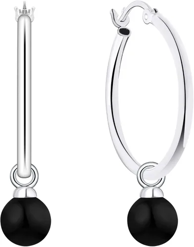 Vista 2 de JO WISDOM Pendientes de aro de plata de ley 925 con perlas simuladas de Danlge (blanconegro)