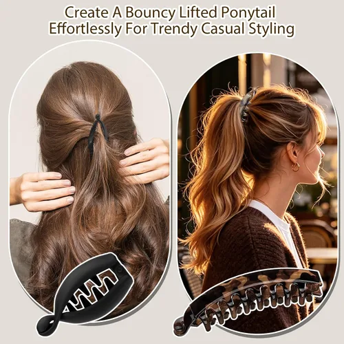 Vista 5 de 6 pinzas de plátano para cabello grueso, 2 piezas grandes de 5.12 pulgadas