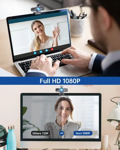 Vista 2 de Cámara web con micrófono, cámaras web HD 1080P 30fps, cámara web USB 2.0, reducción de ruido 3D y cámara web de ganancia automática para PC Mac