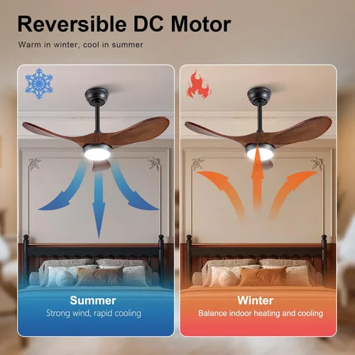 Vista 4 de Ventiladores de techo de madera maciza con luces, ventilador de techo moderno de 36 pulgadas con luz y control remoto, motor CC reversible, 6