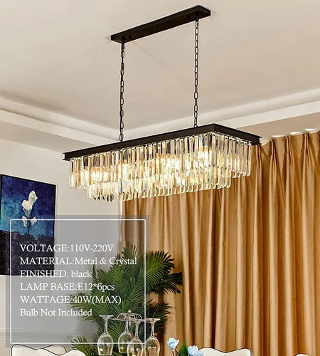Vista 6 de Crytal Chandeliers - Lámpara colgante rectangular negra con cristal K9