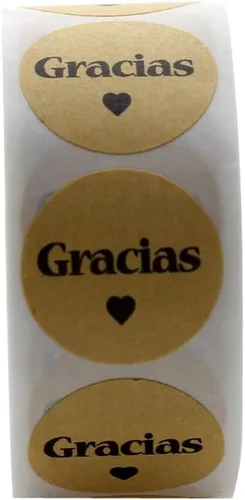 Vista 5 de 500 calcomanías de agradecimiento españolas autoadhesivas Kraft 'Gracias
