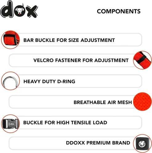 Vista 2 de DDOXX Arnés para perros para razas pequeñas, resistente, ajustable, a prueba de escapes, XS en naranja, ligero, transpirable, hebilla de seguridad