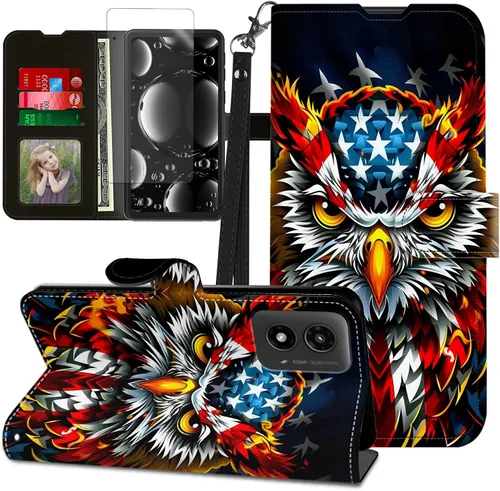 Vista 22 de Funda para Motorola Edge 2022 con protector de pantalla, soporte y tarjetero y correa para la muñeca, funda magnética para Moto Edge 2022 5G UW Lobo