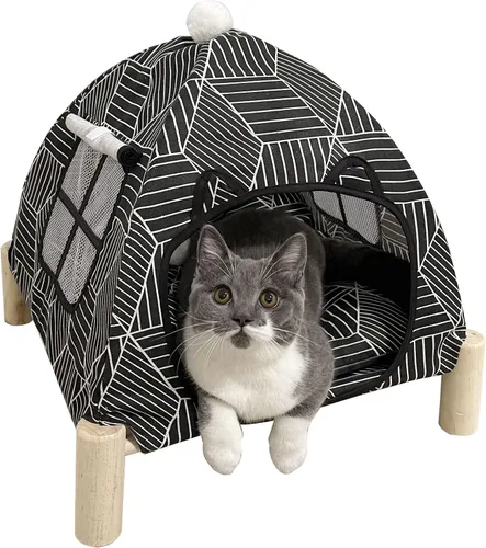 Vista 10 de Tienda de campaña para mascotas de diseño abierto, acogedora cama de monitoreo para gatos y cachorros, paredes de malla transpirable para seguridad