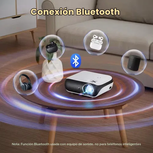 Vista 5 de Proyector, proyector Bluetooth nativo 1080P, portátil al aire libre, mini proyector Full HD, altavoz de dormitorio en casa