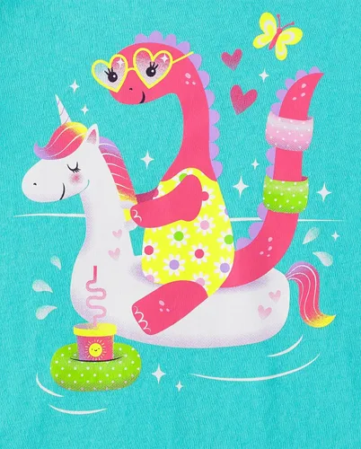 Vista 2 de The Children's Place Camisetas estampadas de manga corta para bebés y niñas pequeñas, con diseño de unicornios y mariposas, a la moda, paquete de 3