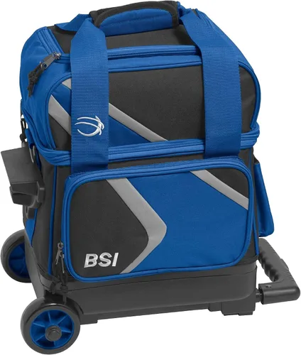 Vista 10 de BSI Dash Roller Bowling Bag with Smooth Rolling Wheels, Padded Ball Compartment, Retractable Locking Handle, & Shoe Pocket Negro/Azul/Gris