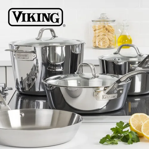 Vista 6 de Viking Juego de utensilios de cocina de 5 capas, 5 ollas y sartenes de cocina de acero inoxidable, apto para horno, listo para inducción