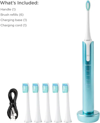 Vista 2 de Soniclean Lux Sonic - Cepillo de dientes para adultos, 6 cabezales de cepillo de dientes, recargable, automático, recambios, aguamarina