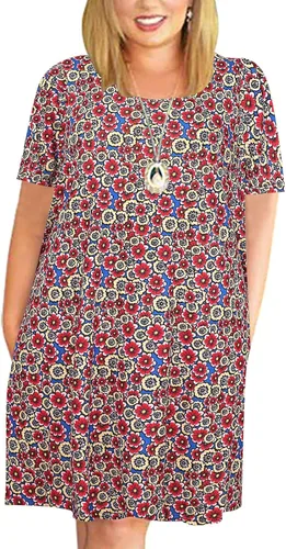 Vista 21 de Kancystore Vestido casual de verano para mujer, talla grande, con bolsillos Albaricoque