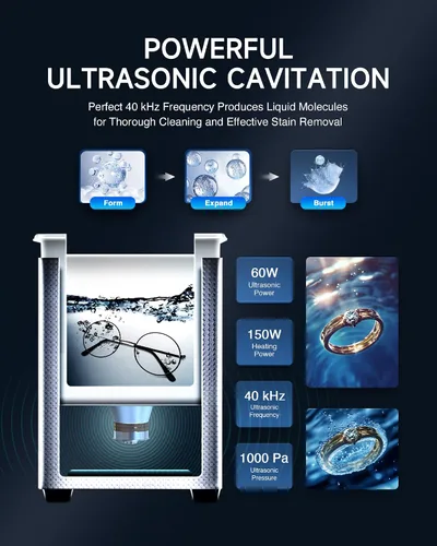Vista 2 de CREWORKS Limpiador ultrasónico digital de 2L con Degas y modos suaves, y solución de limpiador de joyas de 17 onzas líquidas