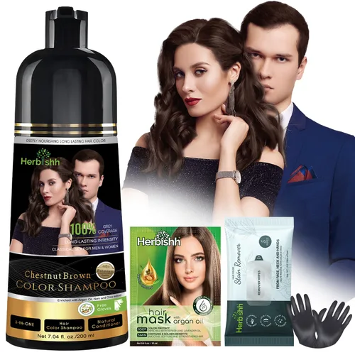 Vista 12 de Herbishh Champú Color Cabello Negro 6.8 fl oz+ Aceite Cabello 1 fl oz+ Aceite de argán y negro
