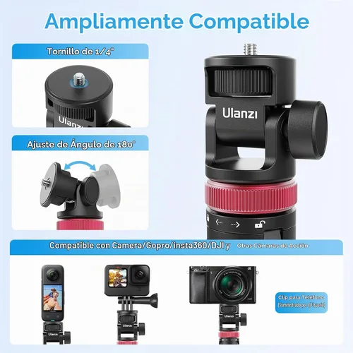 Vista 2 de ULANZI MT-71 Trípode selfie stick y mango de vlog con liberación rápida magnética y tornillo de 1/4 pulgadas, soporte de trípode ligero extensible