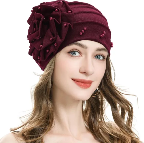 Vista 27 de ZLYC Gorro de verano para mujer, gorro elástico de quimioterapia con flores Blanco floral