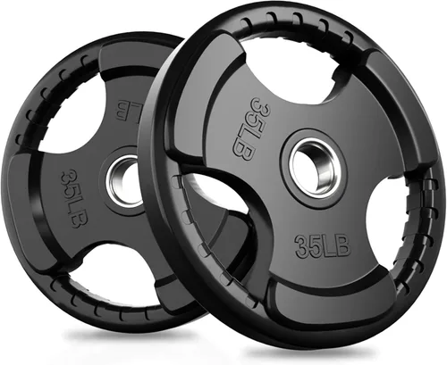 Vista 20 de RitFit Olympic Rubber Grip Weight Plates, 2-Inch Barbell Set Solid Iron Core, Rubber Coated, 2-Inch Olympic Bar Compatible, 3-Hole Grip, 2.5LB to