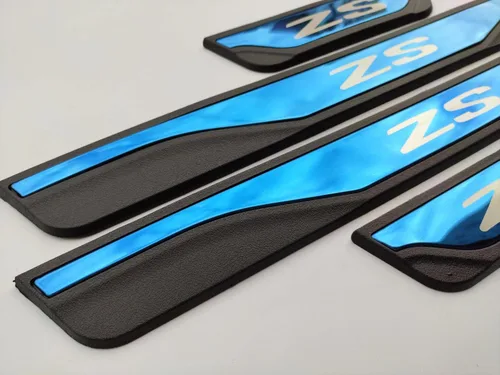 Vista 4 de Auto Parts - Protector de umbral de puerta, para MG ZS, accesorios para automóvil, acero con placa de protección de entrada de plástico (azul)