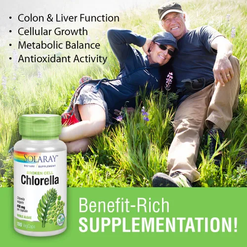 Vista 6 de SOLARAY Broken Cell Chlorella 410 mg Superalimento rico en nutrientes con proteínas de origen natural, vitaminas, minerales, clorofila Sin OMG