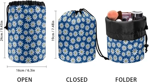 Vista 4 de Poceacles Bolsas de maquillaje con cordón para mujer, bolsa de cosméticos de viaje, multifuncional, bolsa de almacenamiento, Margarita azul