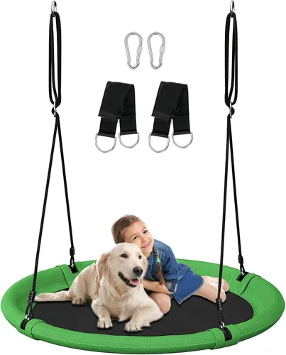Vista 8 de Juego de columpio de árbol de platillo de 24 pulgadas para niños y adultos, juegos de columpios ajustables para patio trasero o patio de juegos al