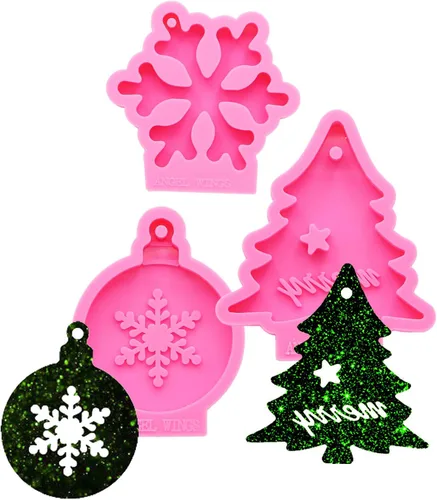 Vista 25 de Moldes de resina con forma de árboles de Navidad superbrillantes, molde de resina de silicona, molde colgante de decoración de Navidad