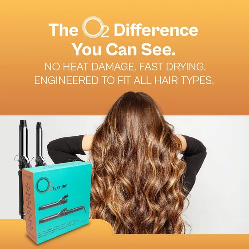 Vista 6 de O2TEXTURE - Juego profesional de rizadores intercambiables de cerámica de titanio con doble barril, mango de control digital y guantes protectores