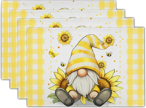 Vista 24 de Juego de 4 manteles individuales de otoño para mesa de comedor, hojas de calabazas de otoño, cosecha de Acción de Gracias, tela lavable