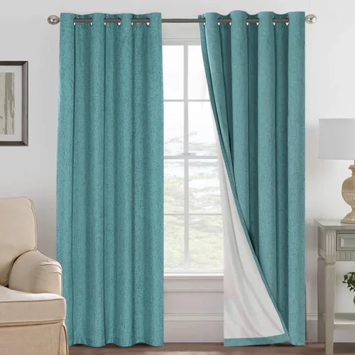 Vista 81 de H.VERSAILTEX Cortinas 100% opacas con aislamiento térmico, texturizadas, de lino, con bloqueo completo de calor y luz, para sala de estar y Negro