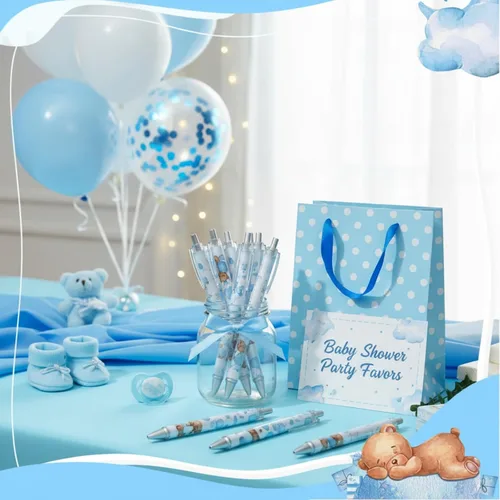 Vista 5 de Chuangdi 48 bolígrafos de baby shower, recuerdos de fiesta a granel para invitados, bolígrafos retráctiles de tinta negra, regalos de baby shower