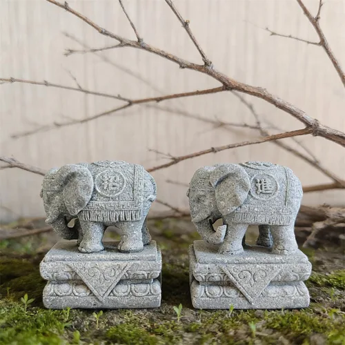 Vista 4 de Un par de estatua de elefante, figura de acuario para perros foo, escultura FengShui para decoraciones de peceras pequeñas de 10 galones o pequeñas