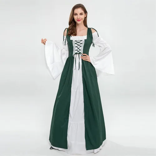 Vista 5 de FRMUIC Vestidos renacentistas para mujer, disfraces de Halloween, medieval, irlandés, sobre vestido, camisola, bohemio, vestido campesino victoriano