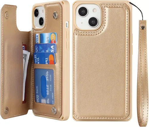 Vista 11 de iCoverCase Funda compatible con iPhone 14 Plus con tarjetero para mujer, bloqueo RFID en relieve, piel sintética con correa de muñeca de 6.7