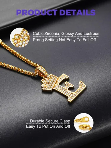 Vista 3 de Richsteel Initial Necklace for Men A-Z 18K Gold Plated Crown Shiny Cubic Zirconia Monogram Pendant for Women Fashion Jewelry