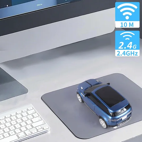 Vista 4 de elec Space Ratón inalámbrico con forma de coche para computadora, para PC portátil (azul)