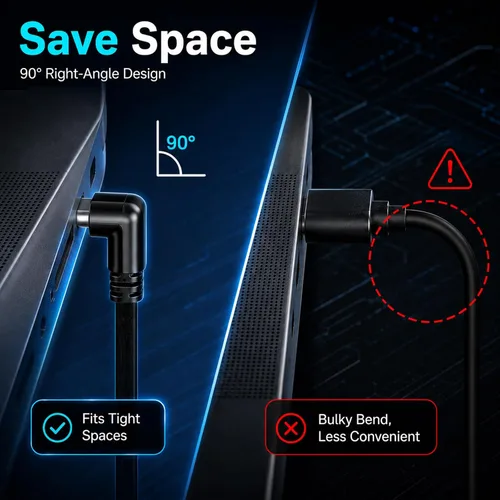 Vista 6 de Xthrotsenk 2 cables de extensión USB-C de 90 grados, plano de 4 pulgadas, macho a hembra, USB C a USBC en ángulo recto, cable de carga USBC de 3.9