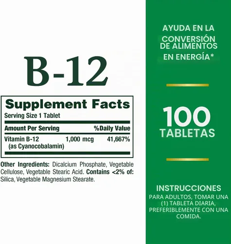 Vista 2 de Nature's Bounty Vitamina B12, Apoya el metabolismo energético, 1000 mcg, 100 Count,.