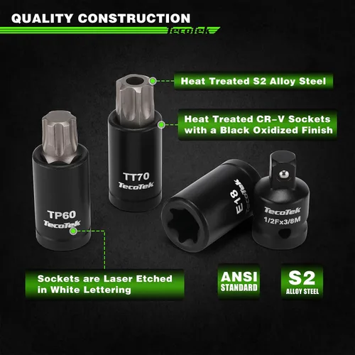 Vista 3 de TecoTek Juego de 67 piezas Master Torx Bit Socket y Enchufe Torx Externo, unidades de 1/4", 3/8" y 1/2", acero S2 y Cr-V, E4 - E24, T6 - T70, TT6