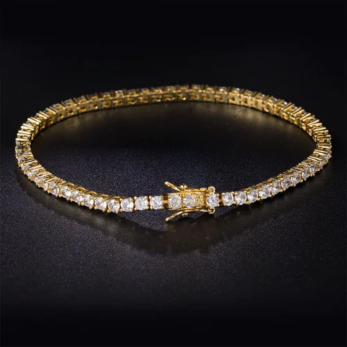 Vista 3 de Gemsme Pulsera de tenis clásica chapada en oro de 18 quilates con circonita cúbica 3.0 para mujeres y hombres, Latón, Circonita cúbica