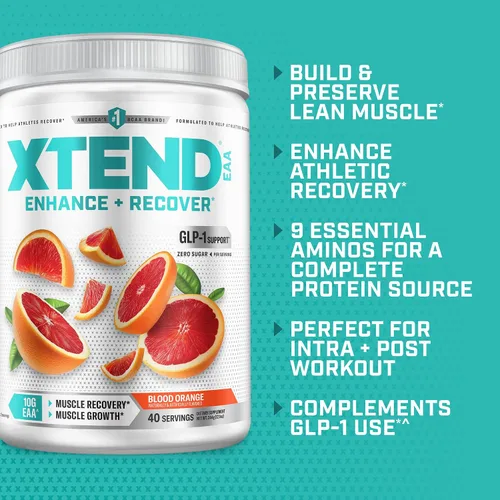 Vista 4 de Xtend - Polvo EAA + BCAA para recuperación muscular y crecimiento muscular magro, 9 aminoácidos esenciales para entrenamiento intra o recuperación