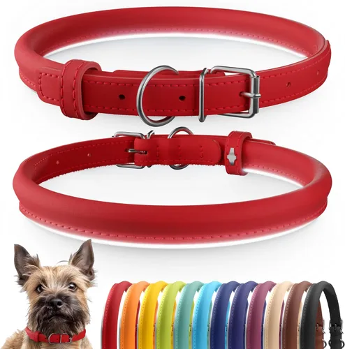 Vista 18 de CollarDirect - Collar de cuero enrollado para perro, collar redondo acolchado suave para cachorro, collar de cuero auténtico hecho a mano