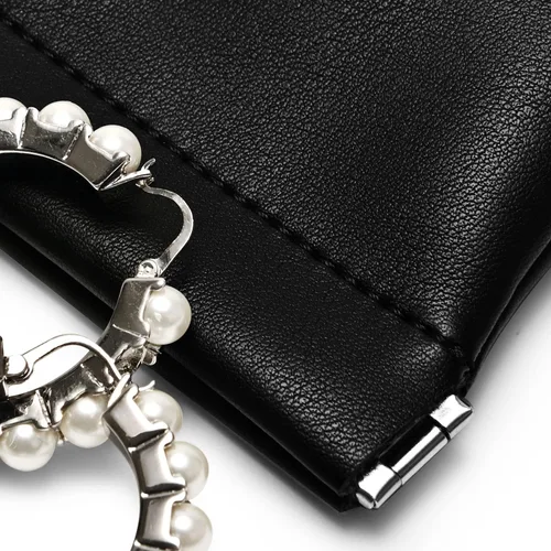Vista 3 de Woodten Bolsa de viaje de piel sintética para joyas, bolsa de joyería de cuero, bolsa de regalo para fiesta de boda (S, negro)