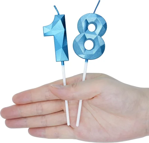 Vista 5 de Velas de 40 cumpleaños para pastel, vela azul número 40 en forma de diamante 3D, decoración de cumpleaños, suministros de fiesta para mujeres u