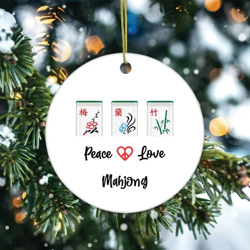 Vista 2 de Adornos de recuerdo de Navidad, adornos chinos de paz, amor, mahjong, adornos de cerámica, regalos de Mahjong, adornos colgantes para árbol