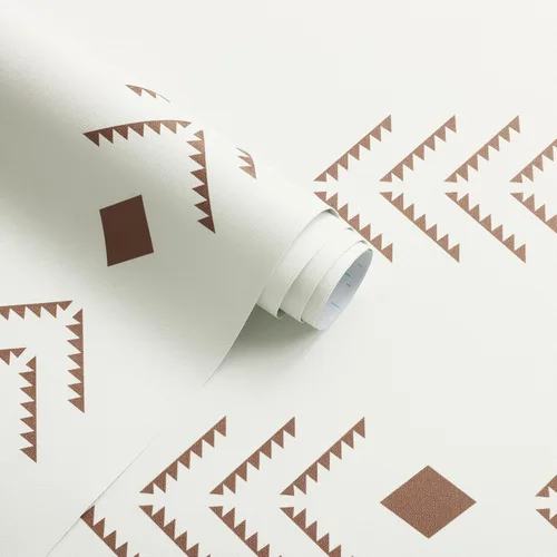 Vista 6 de Ismoon Papel tapiz bohemio para despegar y pegar, de 16.1 x 78.7 pulgadas, moderno papel de contacto geométrico beige/rojo oxidado, papel de pared