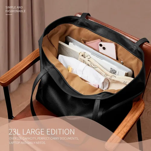 Vista 5 de KALIDI Bolso Tote Grande de Cuero Vegano para Mujer, Bolso de Hombro, Casual, con Cremallera, para Trabajo, Fin de Semana, Estilo Hobo, 23L