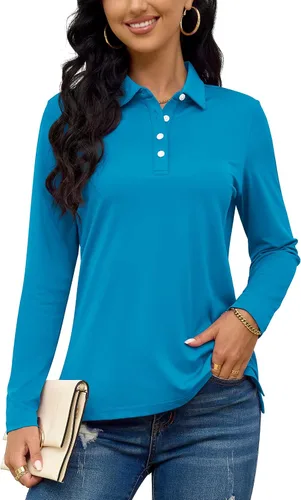 Vista 3 de TACVASEN Camisas tipo polo para mujer, camisetas casuales de manga larga para golf