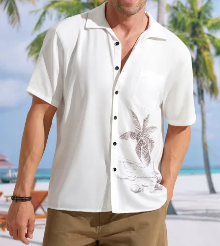 Vista 4 de Hardaddy Camisa hawaiana para hombre, manga corta, estampado de coco, con botones, para verano, playa, casual