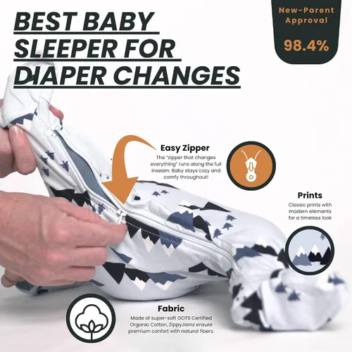 Vista 59 de ZippyJamz - Pijama orgánica para bebé con pies y cremallera para cambiar pañales fácil y rápido