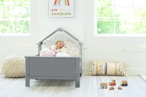 Vista 6 de Little Partners Lil' House - Cama infantil de madera maciza con forma de hogar con rieles y dos protectores de seguridad, se adapta a colchones
